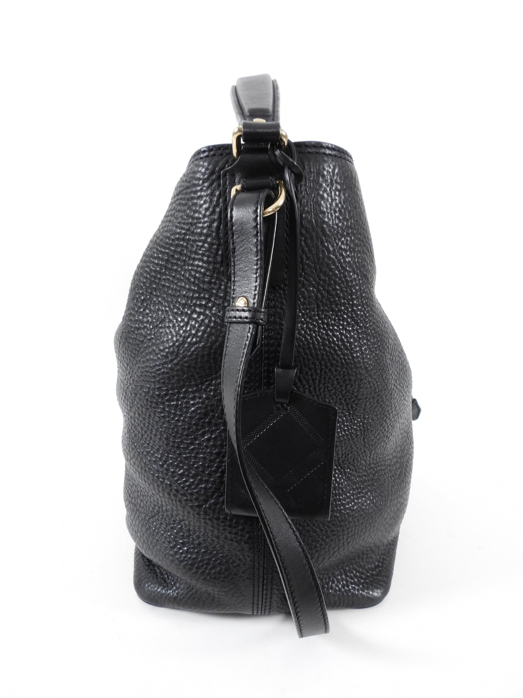 Burberry Medium Black Grained Leather Ashby Hobo Bag