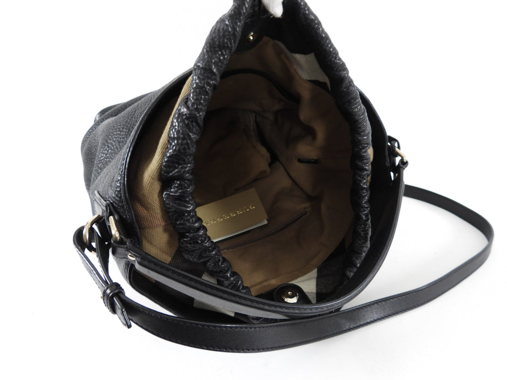 Burberry Medium Black Grained Leather Ashby Hobo Bag