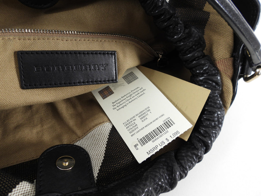 Burberry Medium Black Grained Leather Ashby Hobo Bag