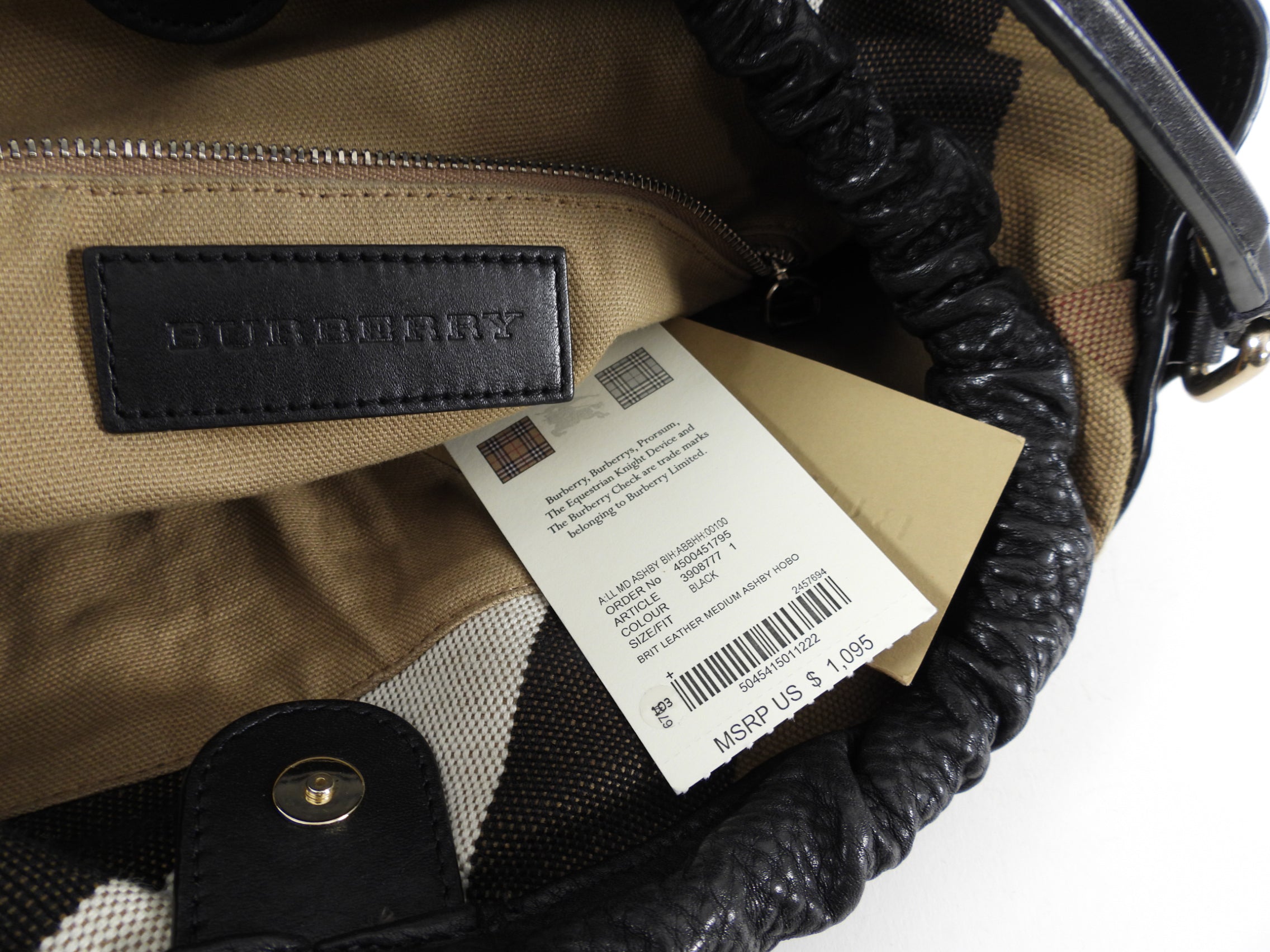 Burberry Medium Black Grained Leather Ashby Hobo Bag