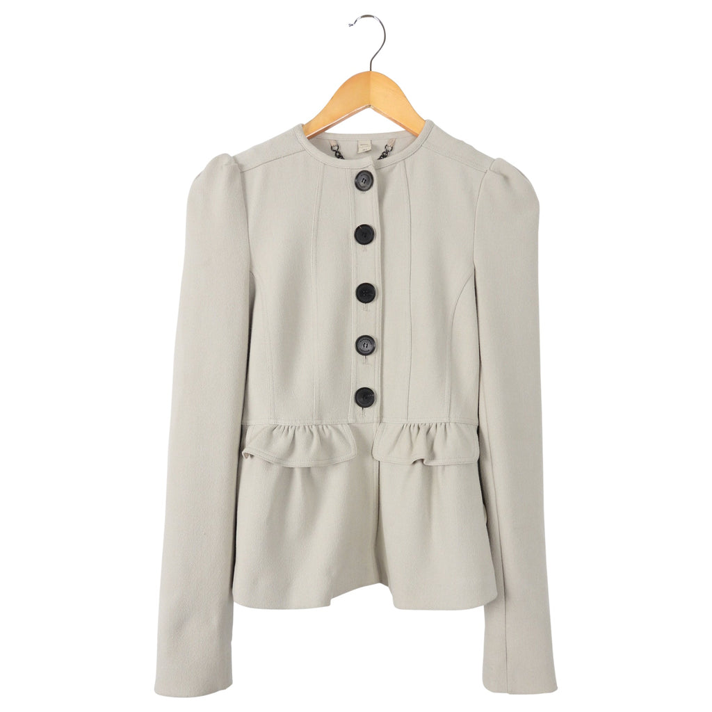 Burberry Light Grey Crepe Jacket with Ruffle Trim - XS / 0