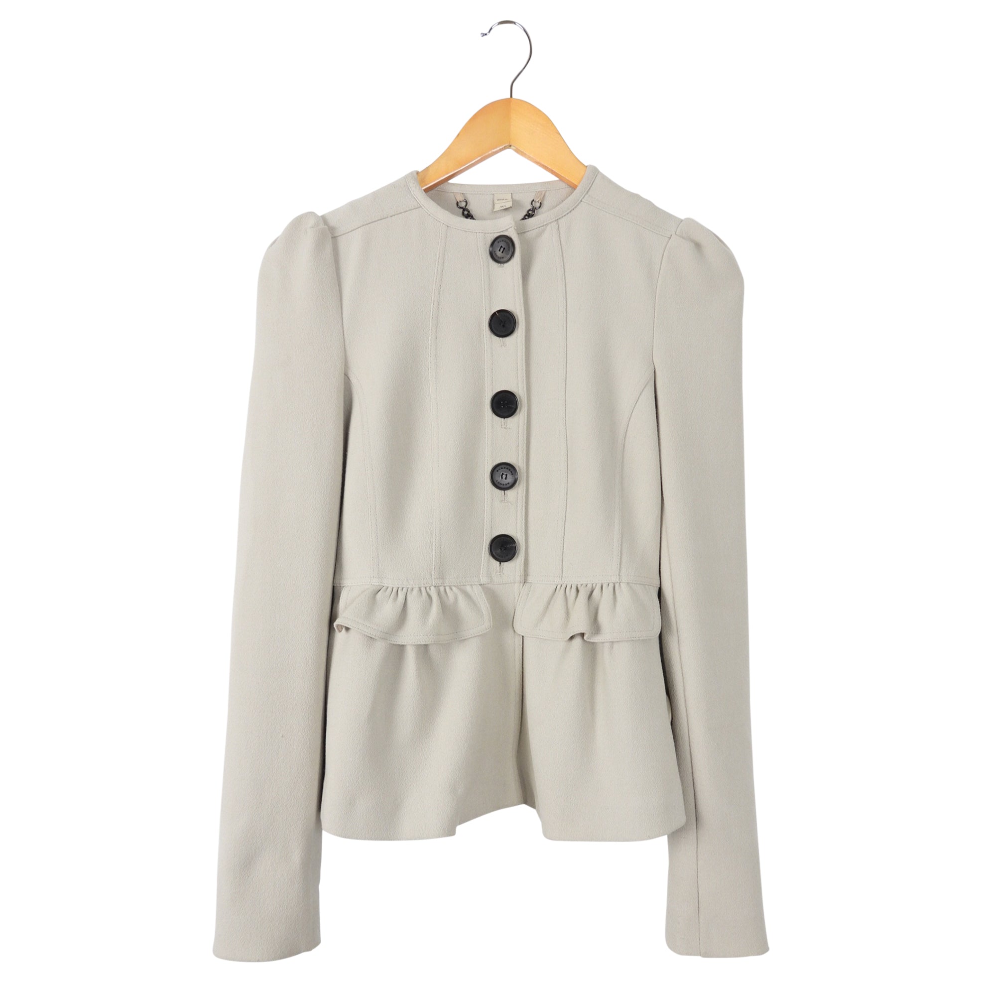 Burberry Light Grey Crepe Jacket with Ruffle Trim - XS / 0