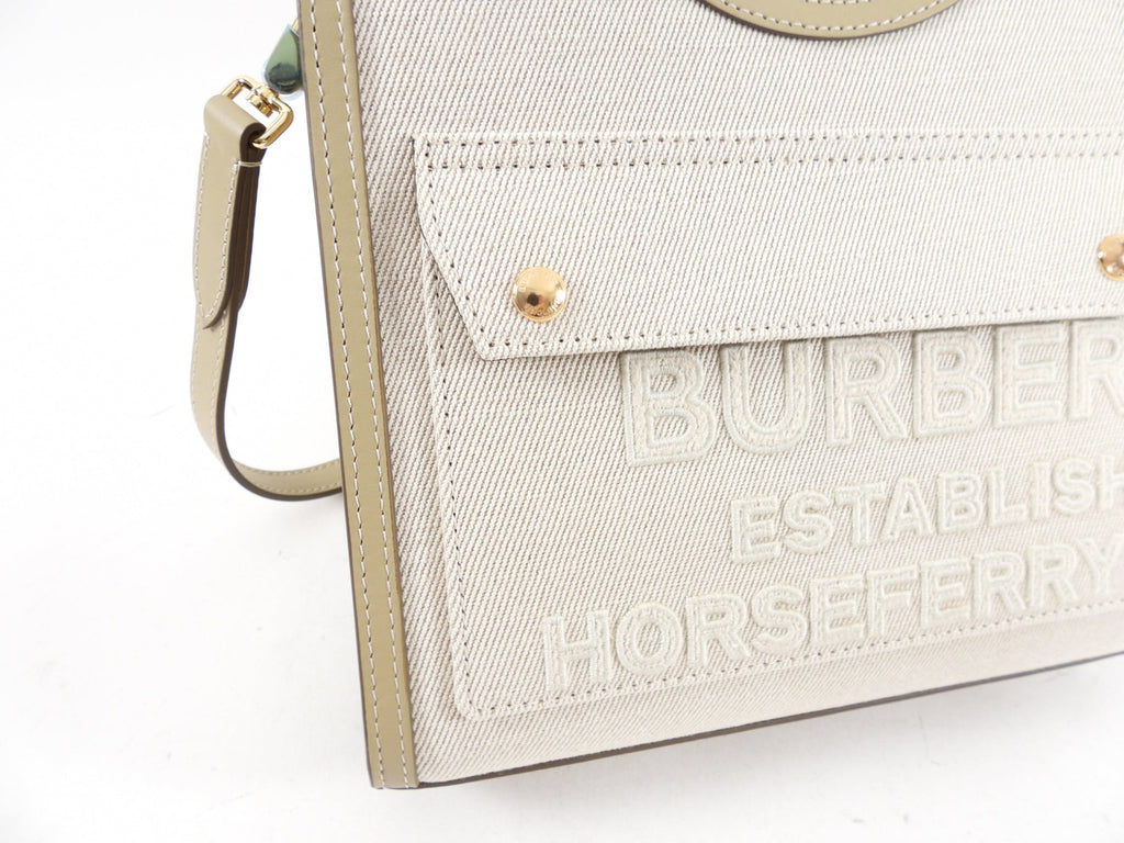 Burberry Small Pocket Bag in Ecru and Toile Canvas