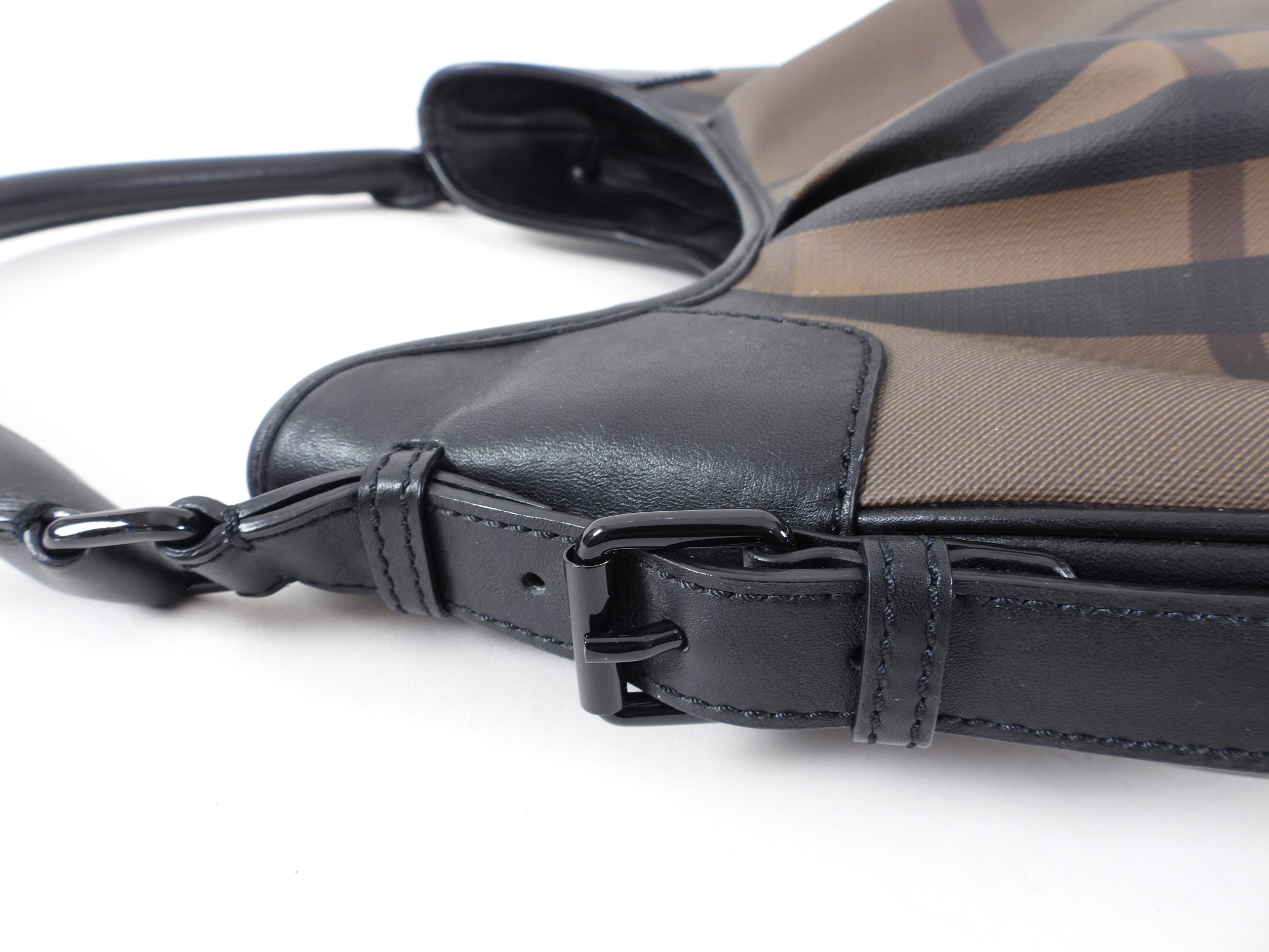 Burberry Shadow Check Coated Canvas and Leather Hobo Bag