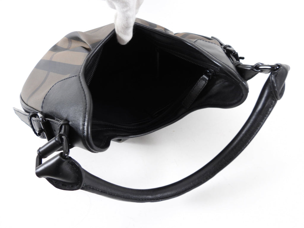 Burberry Shadow Check Coated Canvas and Leather Hobo Bag