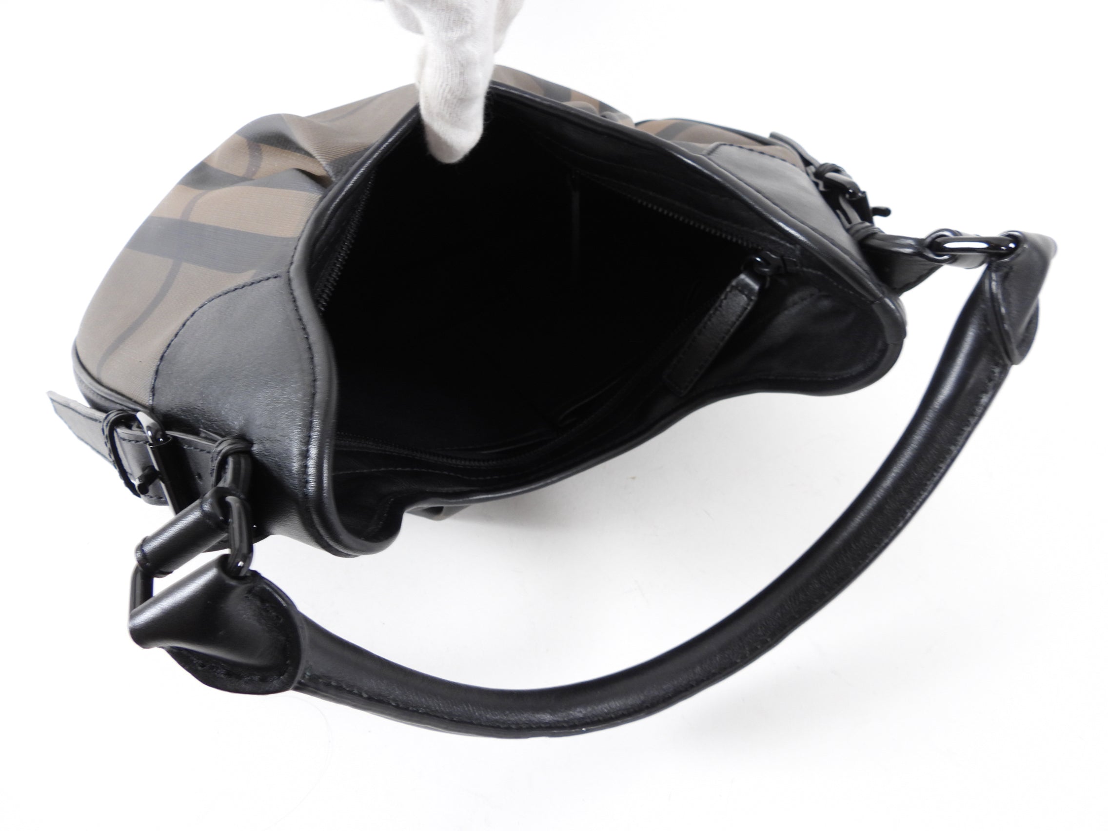 Burberry Shadow Check Coated Canvas and Leather Hobo Bag