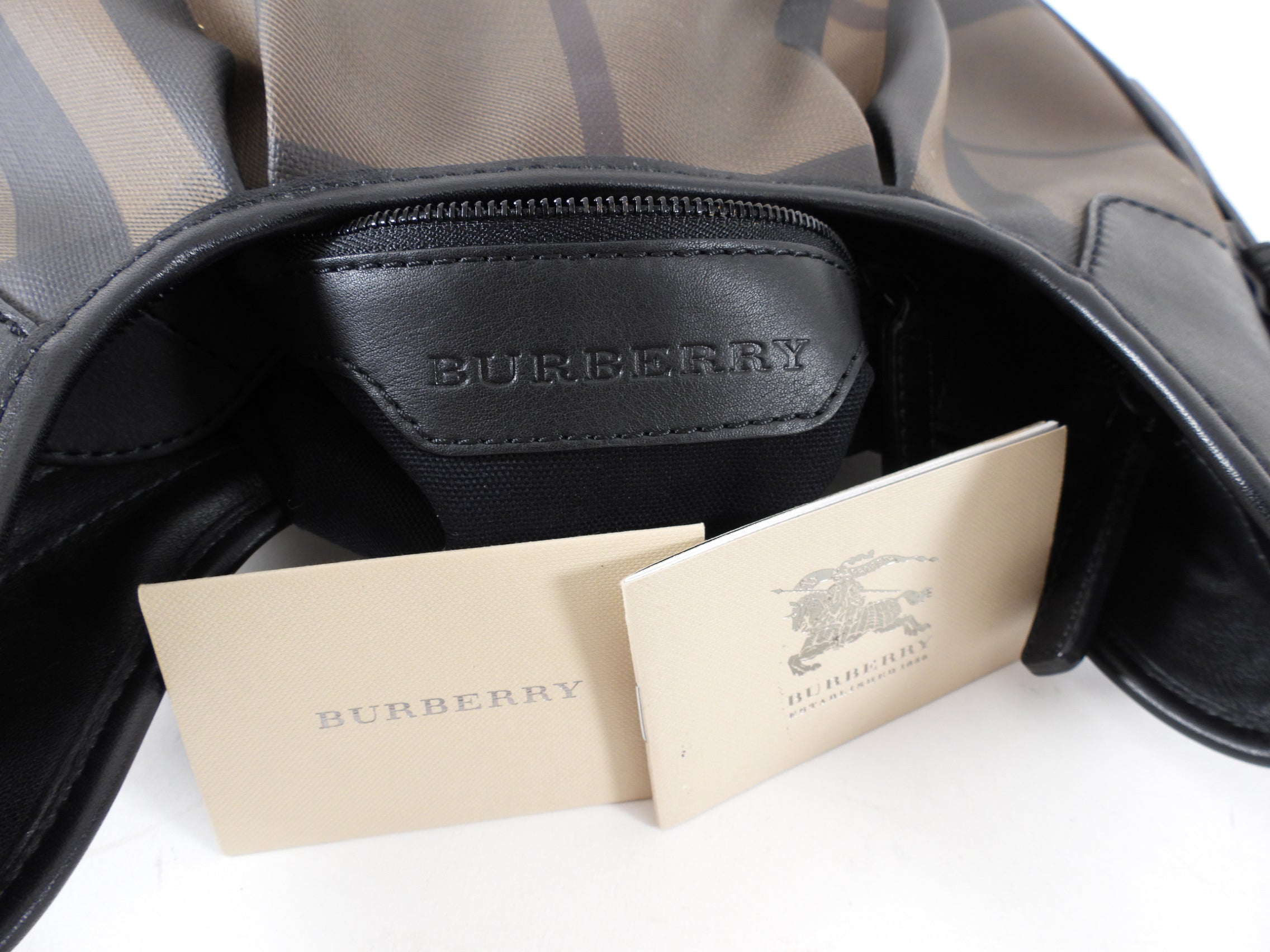 Burberry Shadow Check Coated Canvas and Leather Hobo Bag