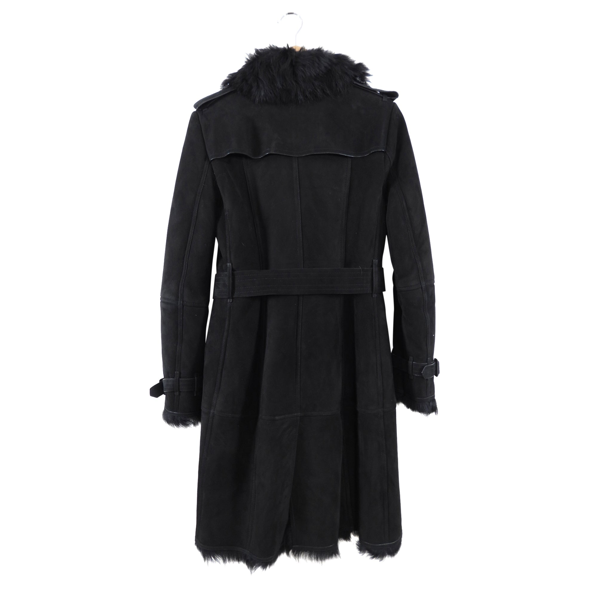 Burberry Black Shearling Long Trench Coat - FR36 / IT40 / USA
