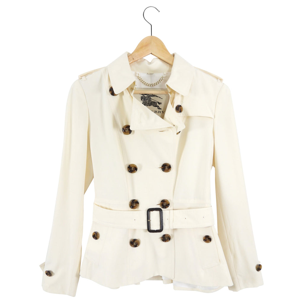 Burberry Cream Silk Short Trench Jacket - USA 4 / S