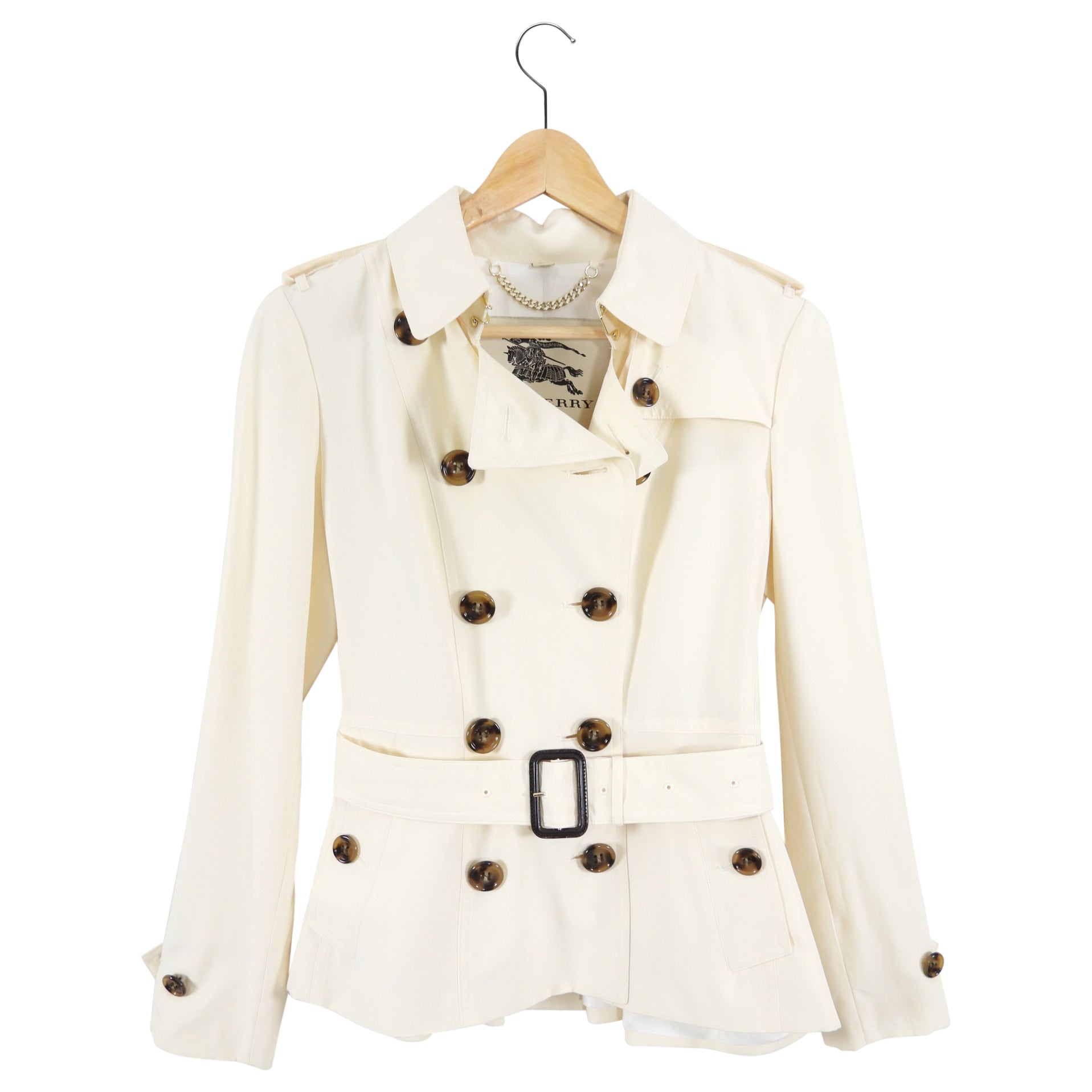 Burberry Cream Silk Short Trench Jacket - USA 4 / S