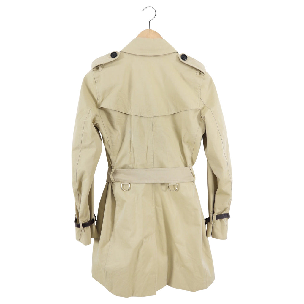 Burberry Short Trench Coat with Leather Detail at Cuffs - USA 2