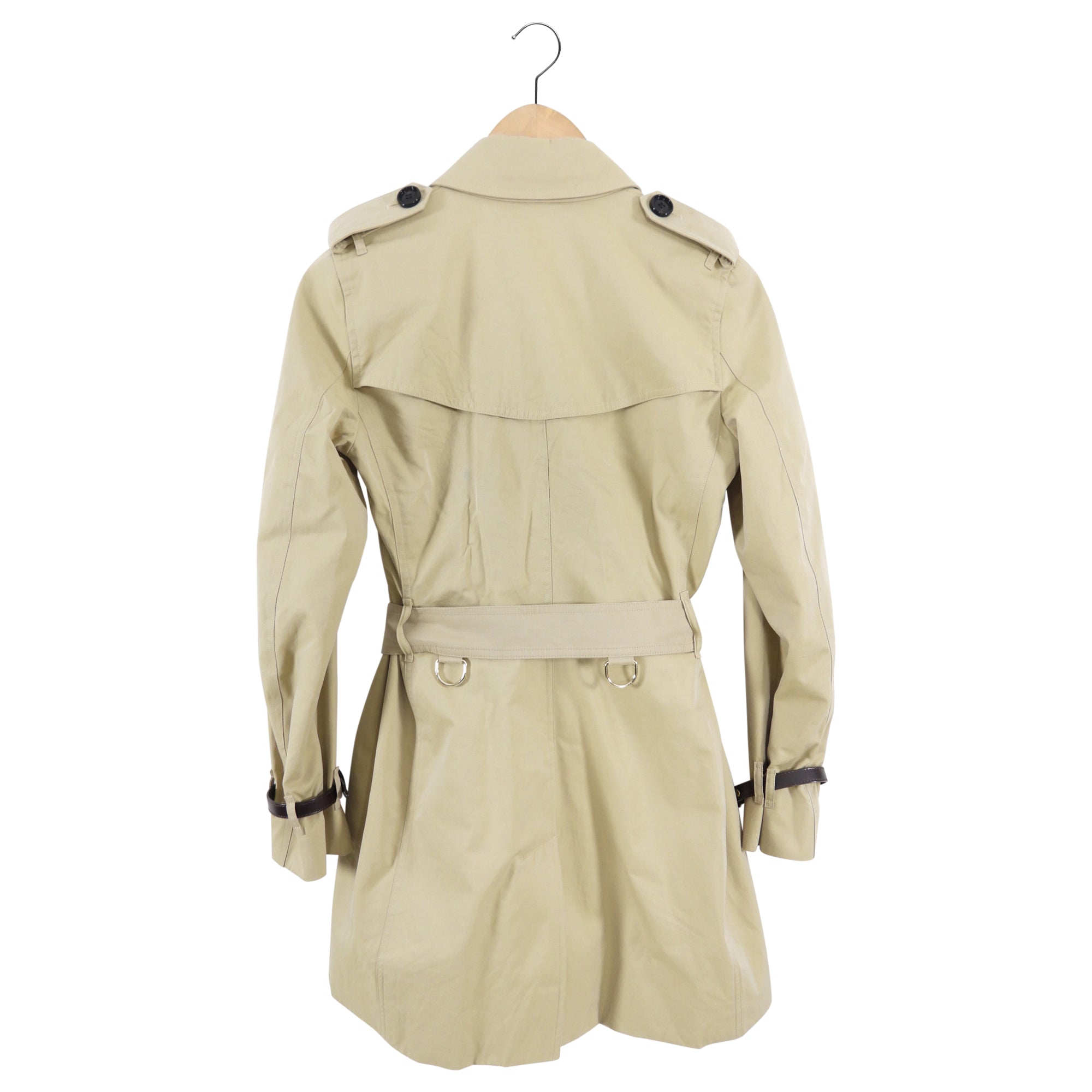 Burberry Short Trench Coat with Leather Detail at Cuffs - USA 2