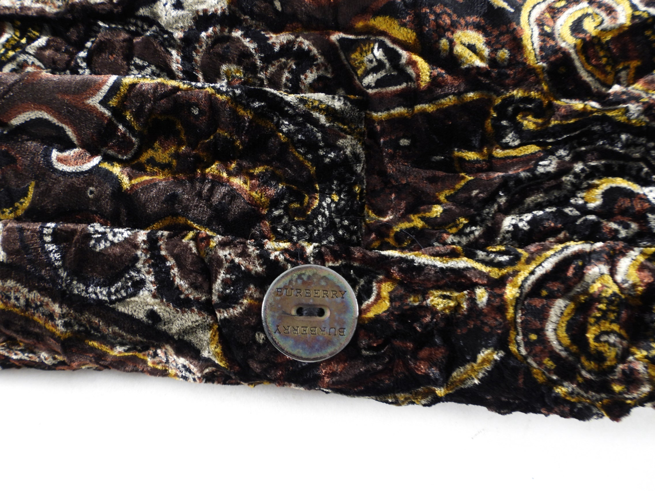 Burberry Brown Gold Crushed Velvet Paisley Coat - UK10 / USA 6