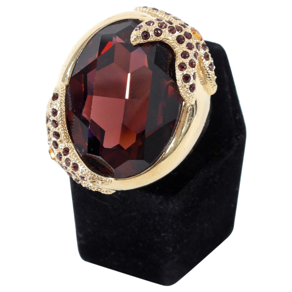 Michelle Monroe Burgundy Crystal Gold Starfish Statement Cocktail Ring - 9.5