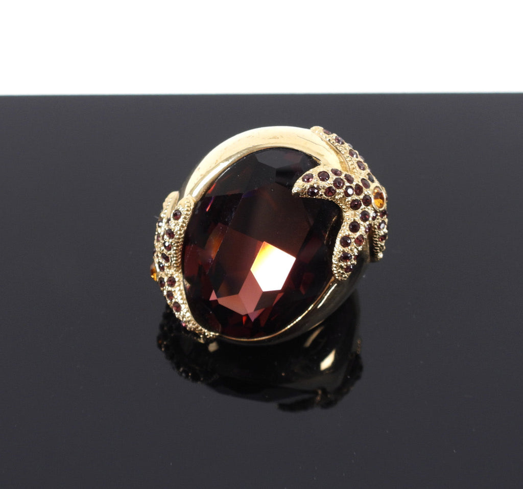 Michelle Monroe Burgundy Crystal Gold Starfish Statement Cocktail Ring - 9.5