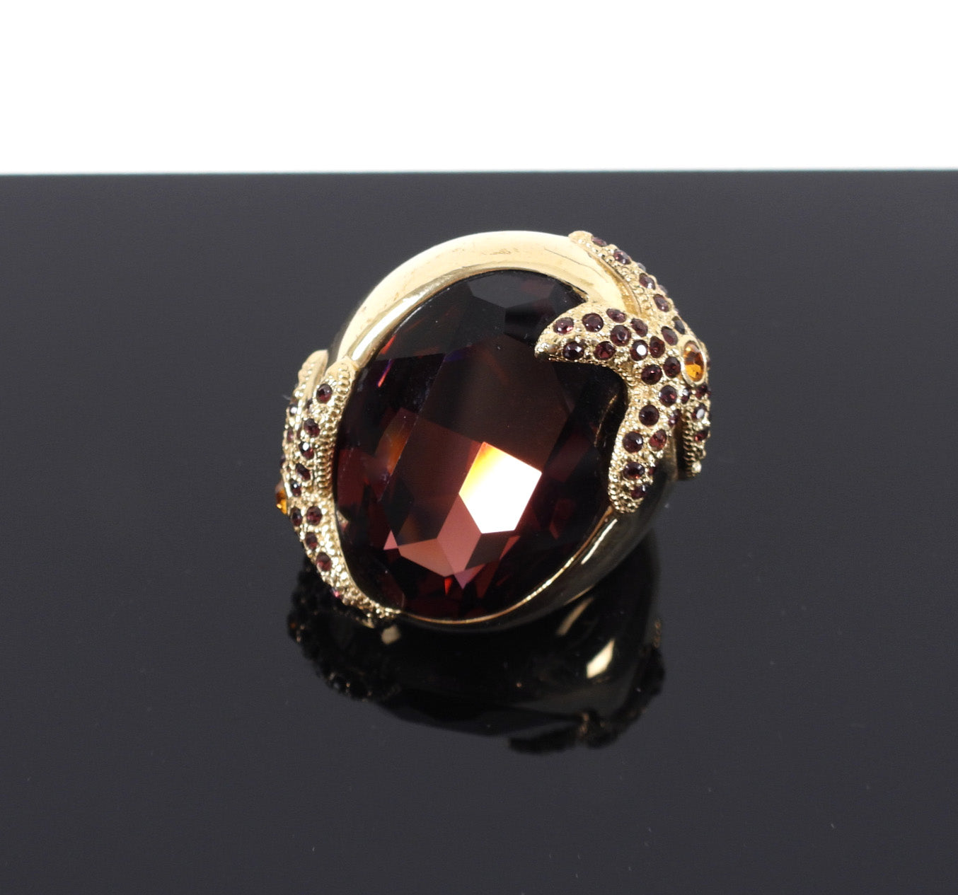 Michelle Monroe Burgundy Crystal Gold Starfish Statement Cocktail Ring - 9.5