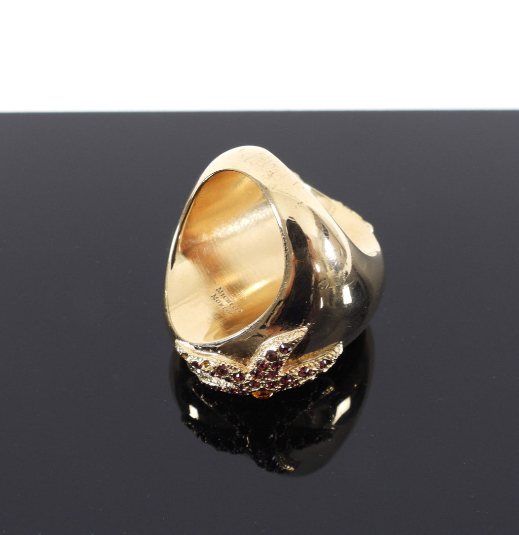 Michelle Monroe Burgundy Crystal Gold Starfish Statement Cocktail Ring - 9.5