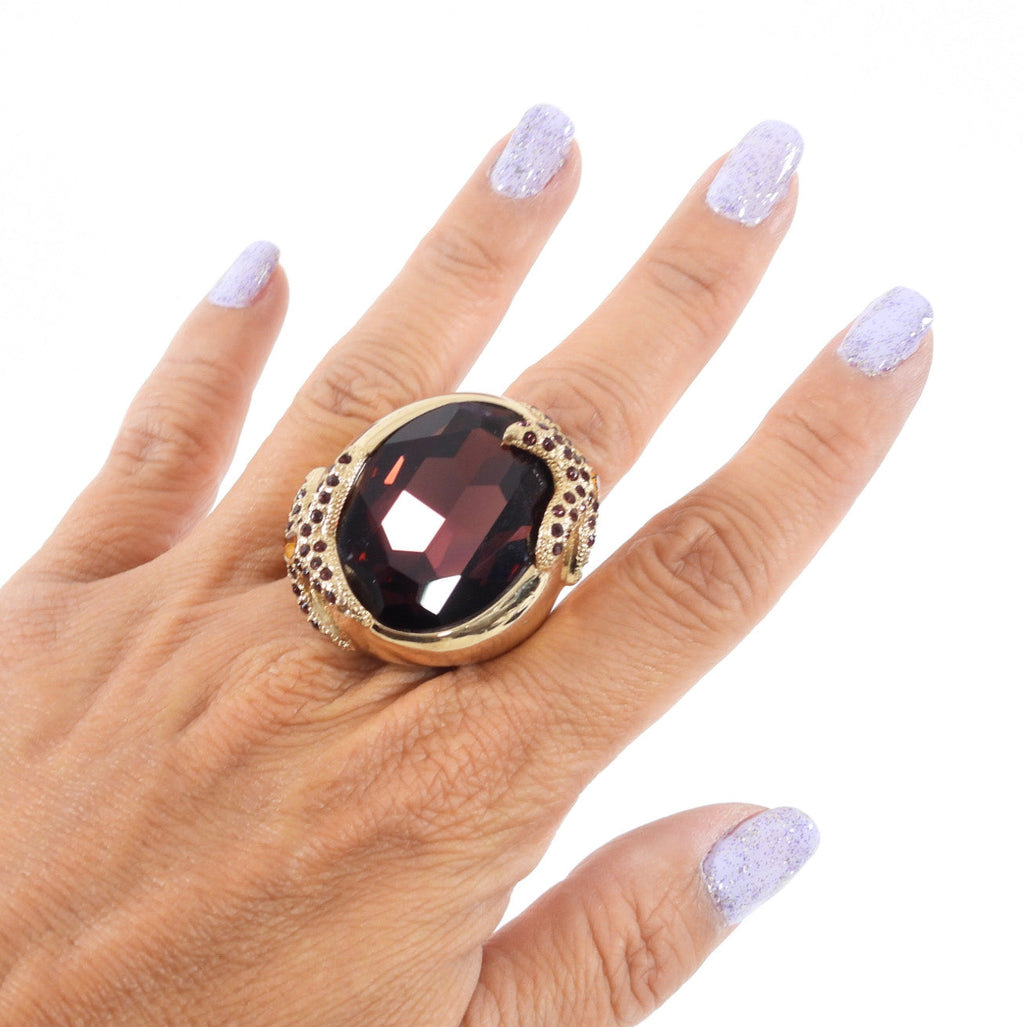 Michelle Monroe Burgundy Crystal Gold Starfish Statement Cocktail Ring - 9.5