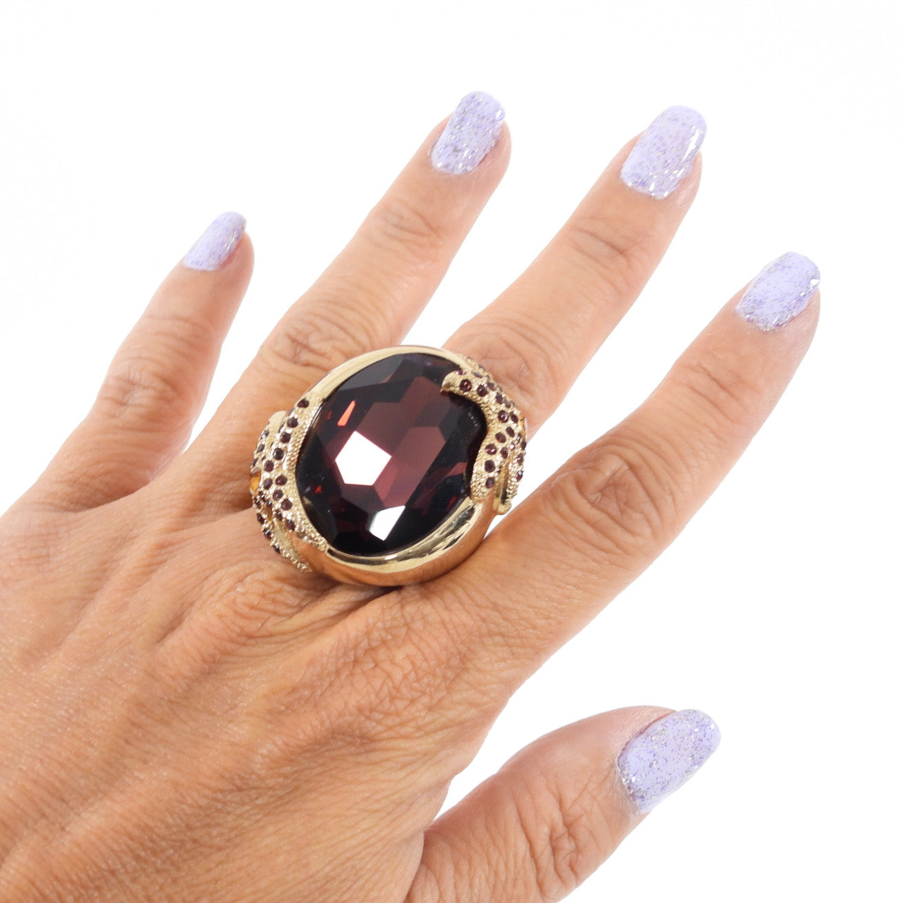 Michelle Monroe Burgundy Crystal Gold Starfish Statement Cocktail Ring - 9.5