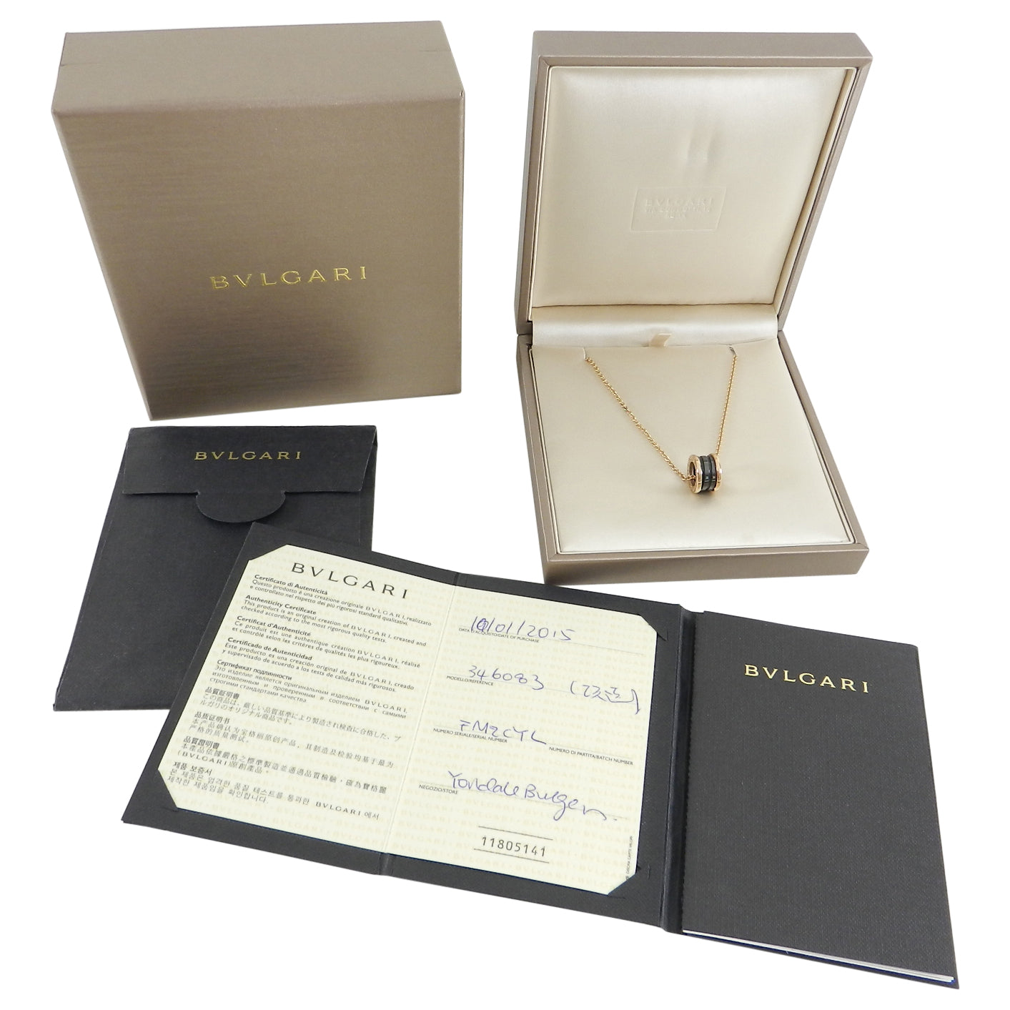 Bvlgari Bulgari 18k Rose Gold B Zero One Necklace with Black Ceramic