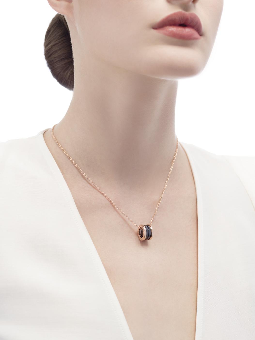 Bvlgari Bulgari 18k Rose Gold B Zero One Necklace with Black Ceramic
