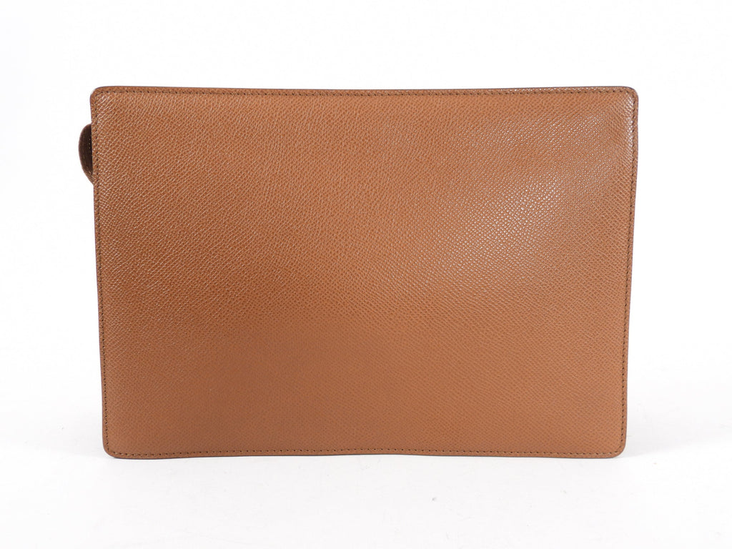 Bvlgari Cognac Brown Leather Zip Toiletry / Travel Pouch