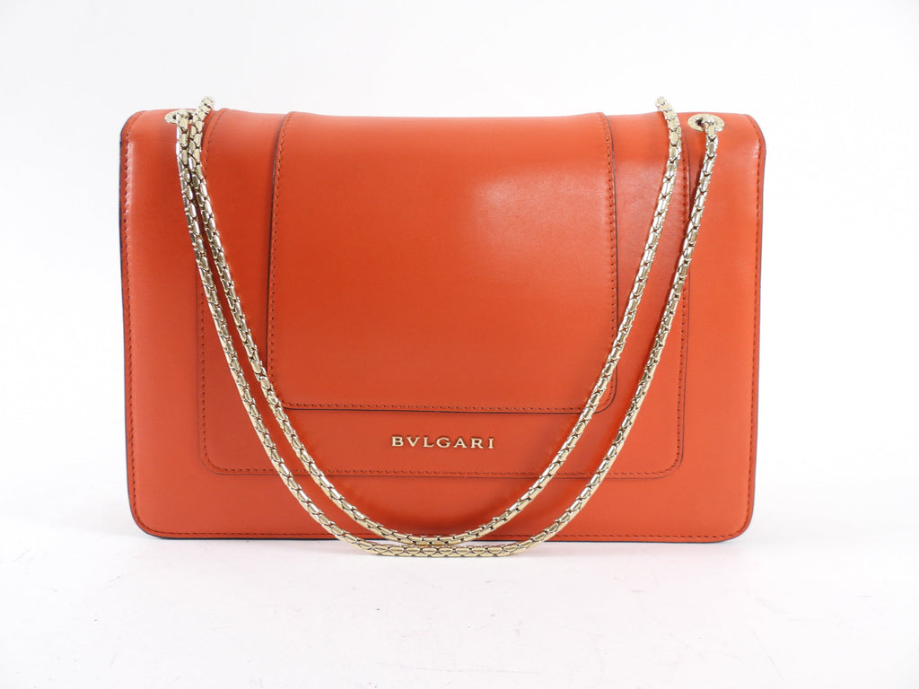 Bvlgari Medium Orange / Red Leather Serpenti Forever Flap Bag