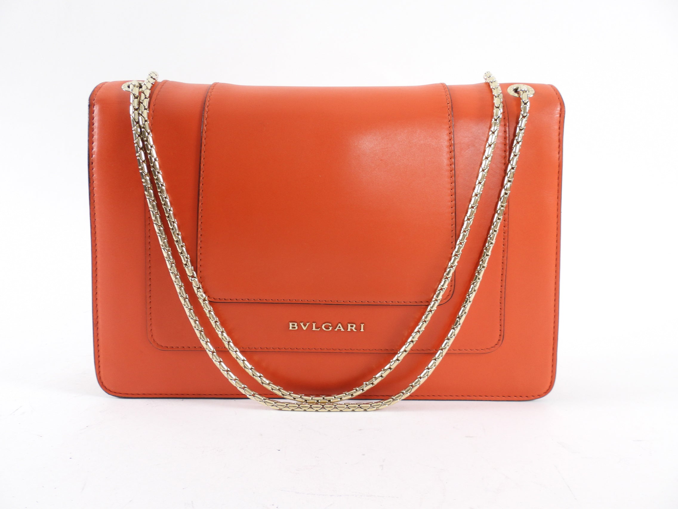 Bvlgari Medium Orange / Red Leather Serpenti Forever Flap Bag