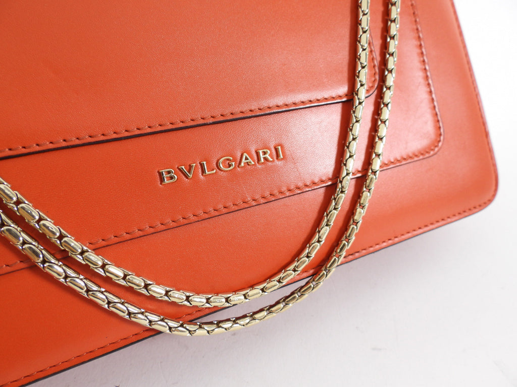 Bvlgari Medium Orange / Red Leather Serpenti Forever Flap Bag