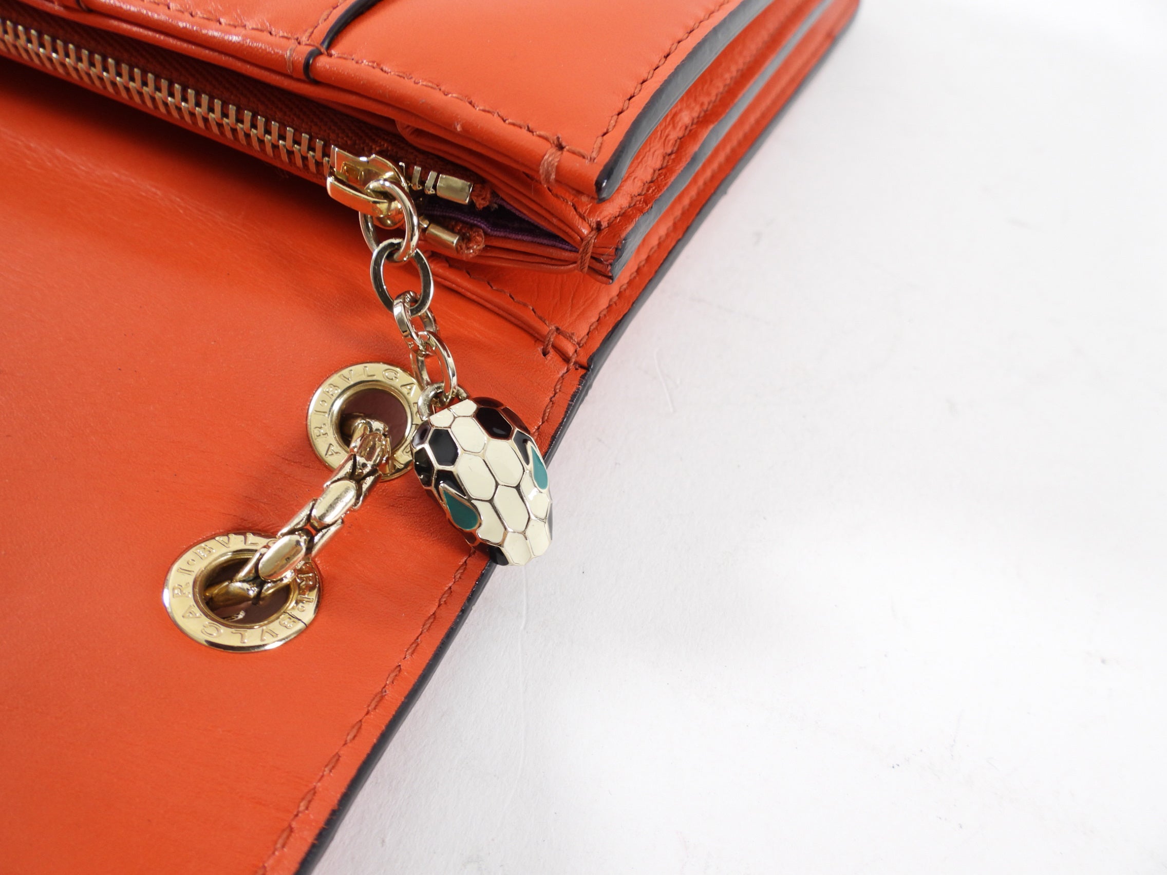 Bvlgari Medium Orange / Red Leather Serpenti Forever Flap Bag