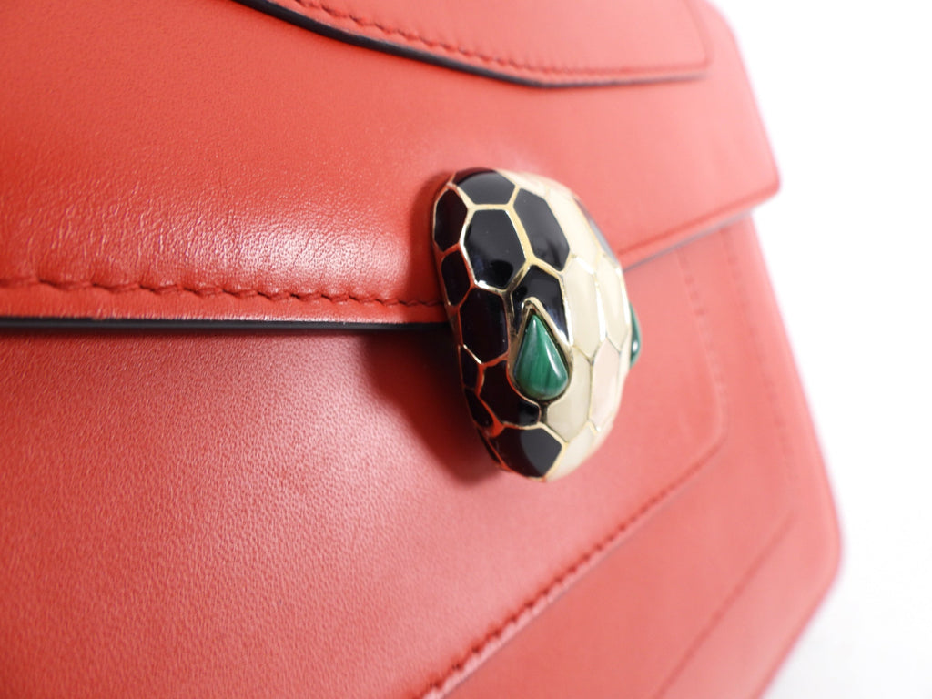 Bvlgari Red Leather Medium Serpenti Flap Bag