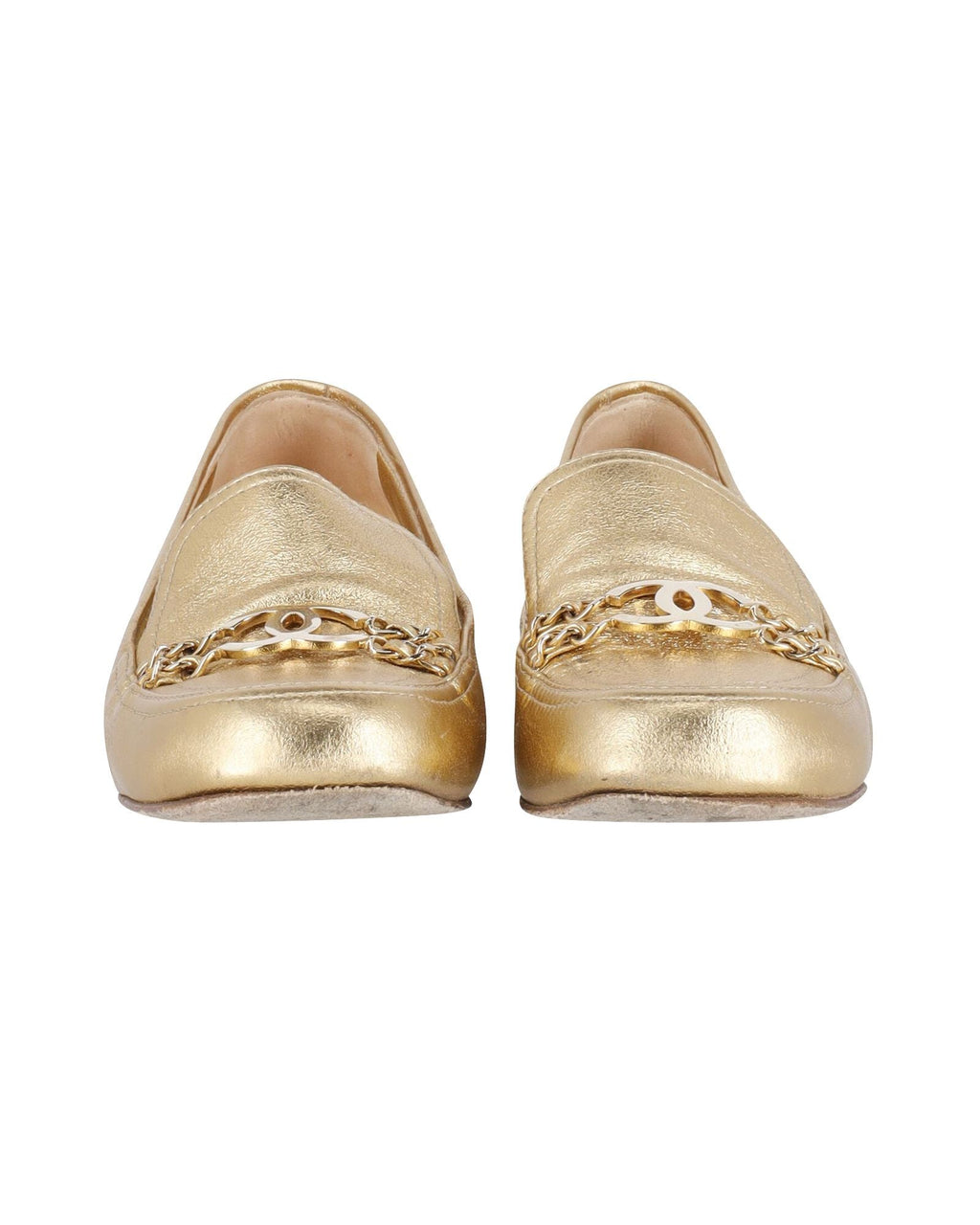 Chanel Chain CC Logo Loafers in Gold Leather