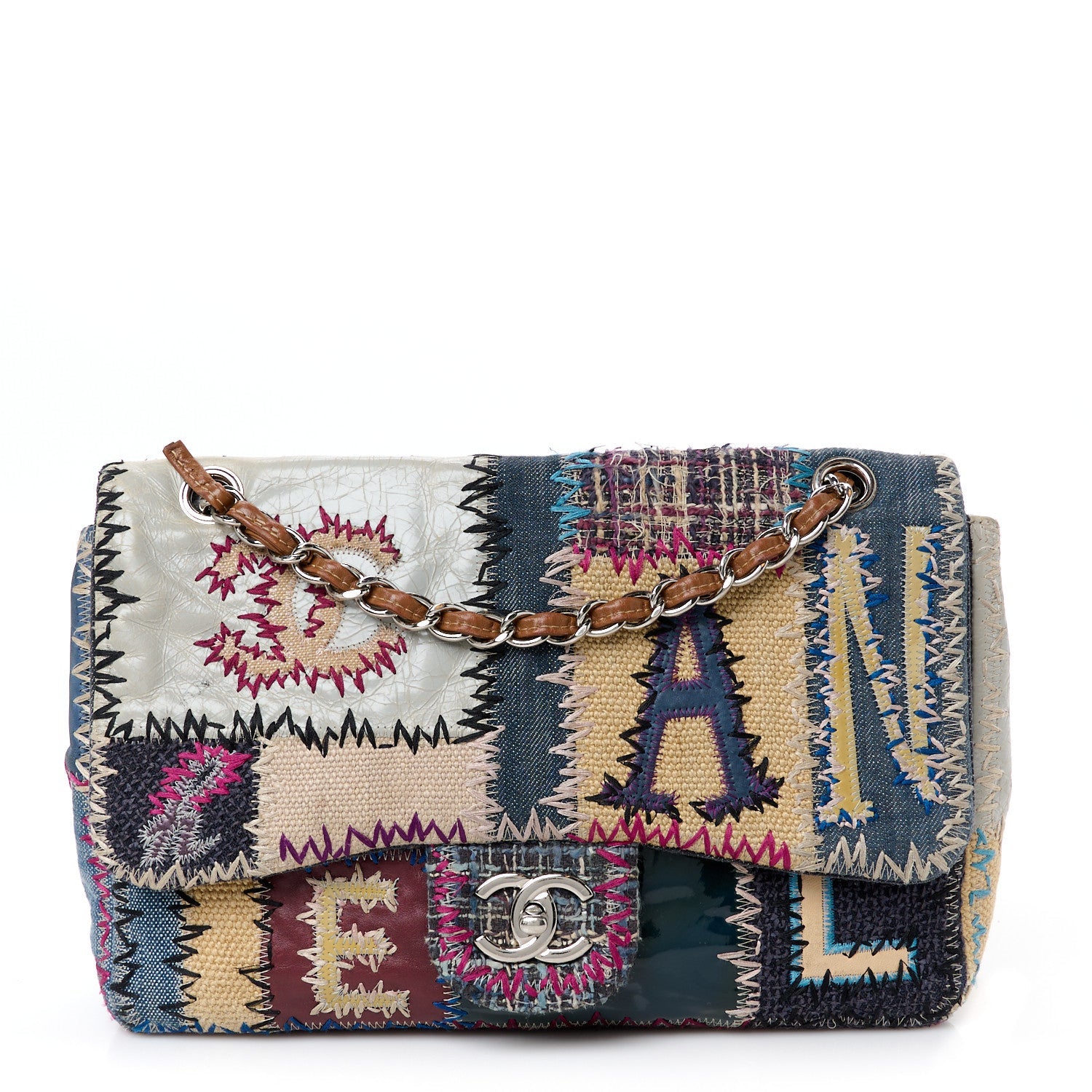 Denim Tweed Patchwork Jumbo Single Flap Multicolor