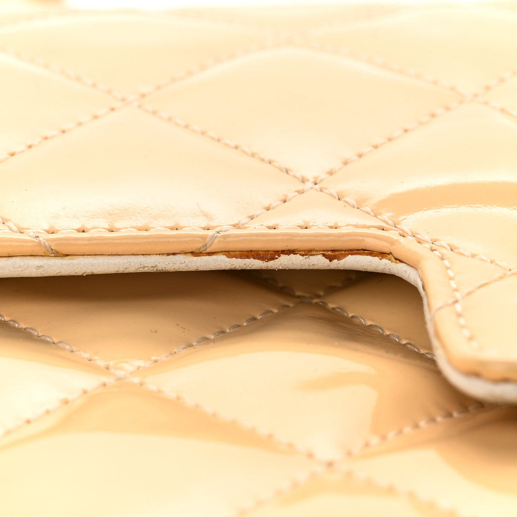 Patent Quilted Top Handle Single Flap Light Beige