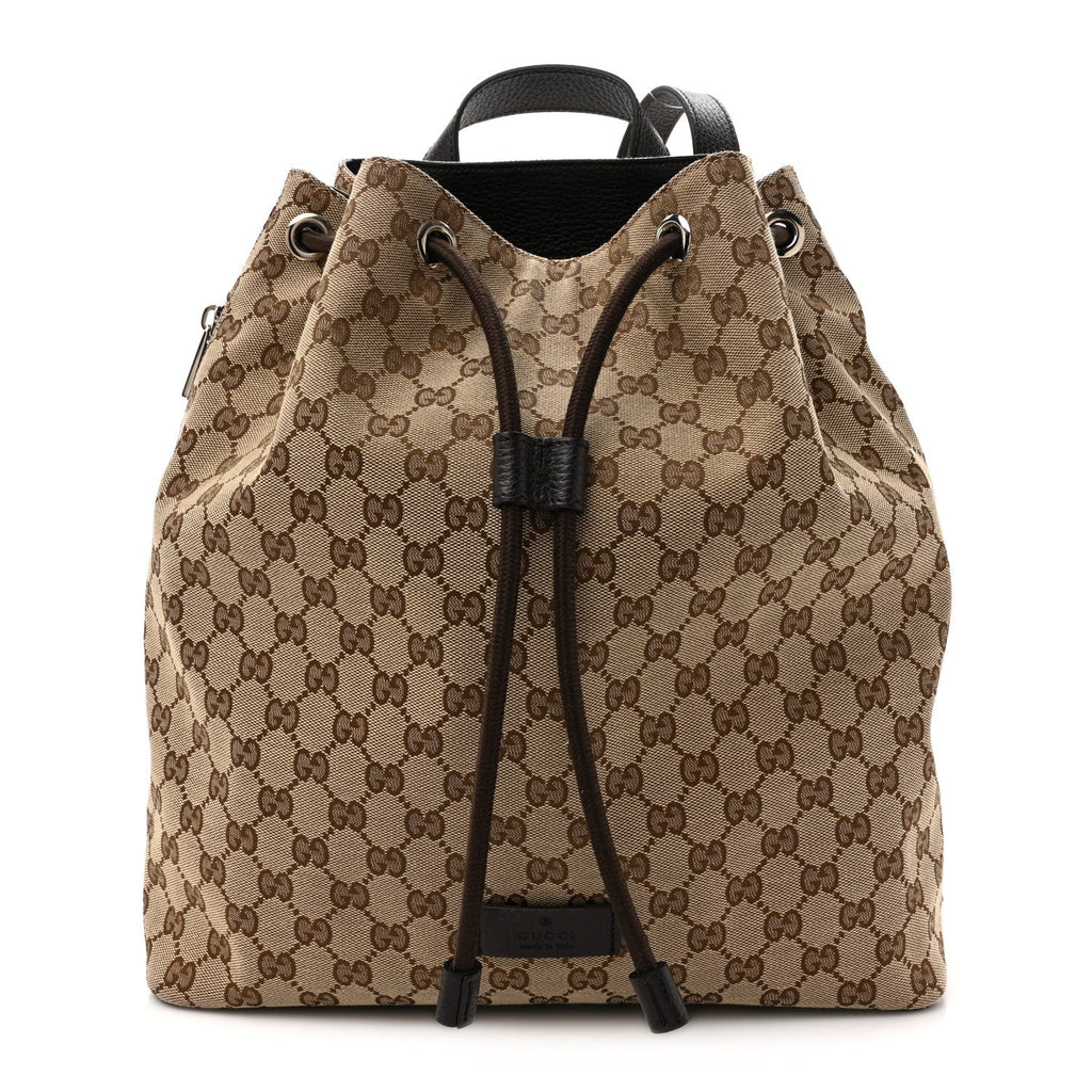 Monogram Dollar Calfskin O Drawstring Backpack Beige Ebony Testa di Moro Dark Chocolate