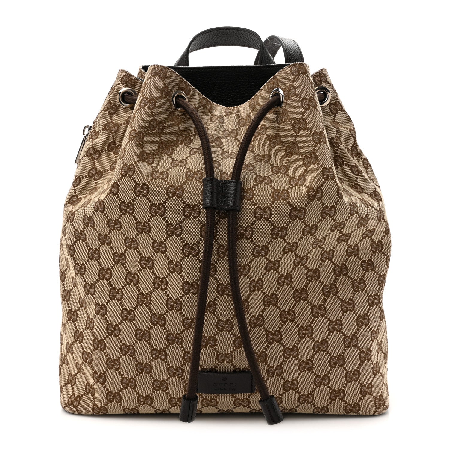 Monogram Dollar Calfskin O Drawstring Backpack Beige Ebony Testa di Moro Dark Chocolate