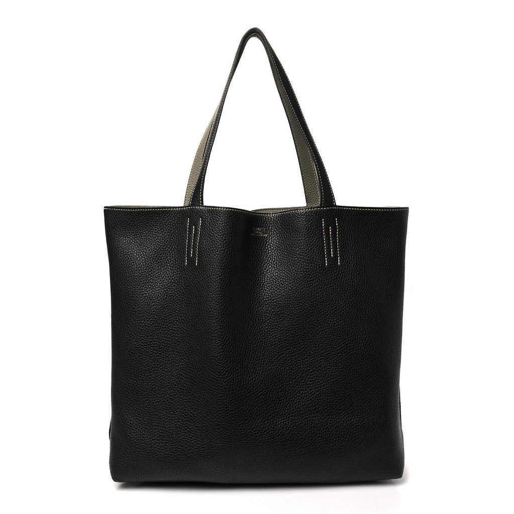 Taurillon Clemence Double Sens Reversible Tote 36 Sauge  Black