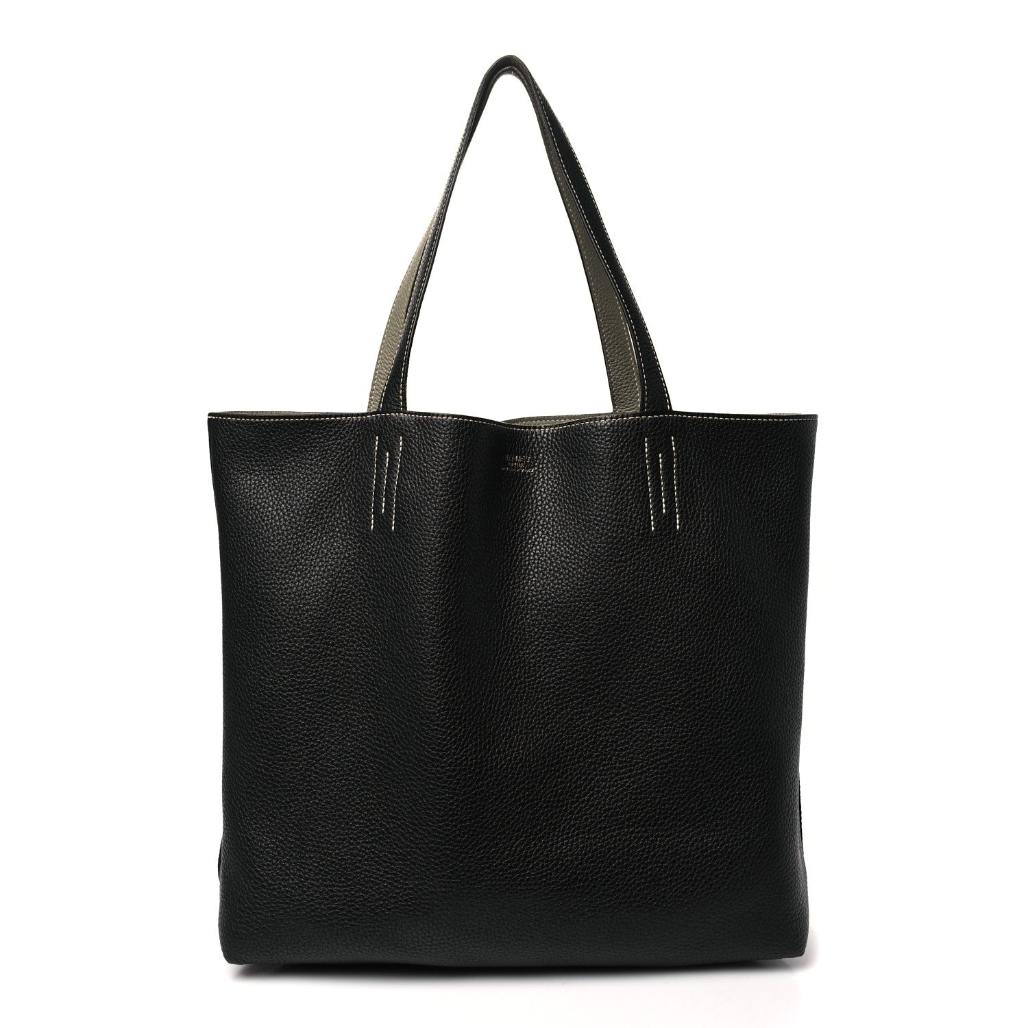 Taurillon Clemence Double Sens Reversible Tote 36 Sauge  Black