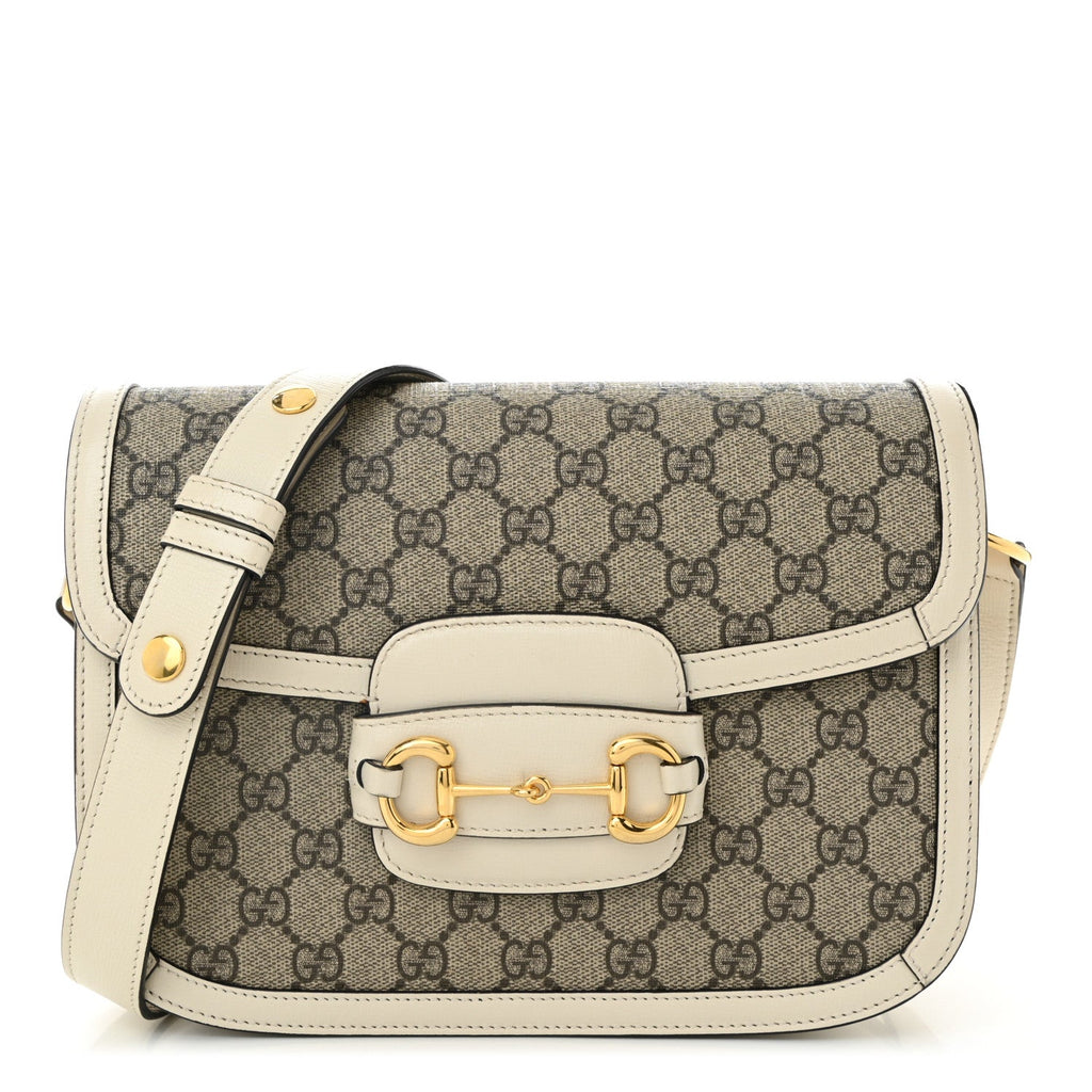 GG Supreme Monogram Horsebit 1955 Shoulder Bag Beige Mystic White