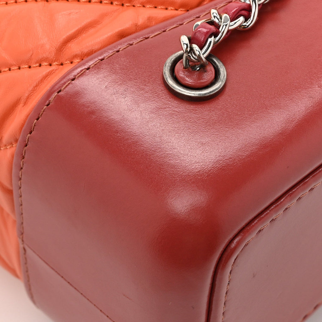 Aged Calfskin Chevron Quilted Small Gabrielle Backpack Dark Red Orange