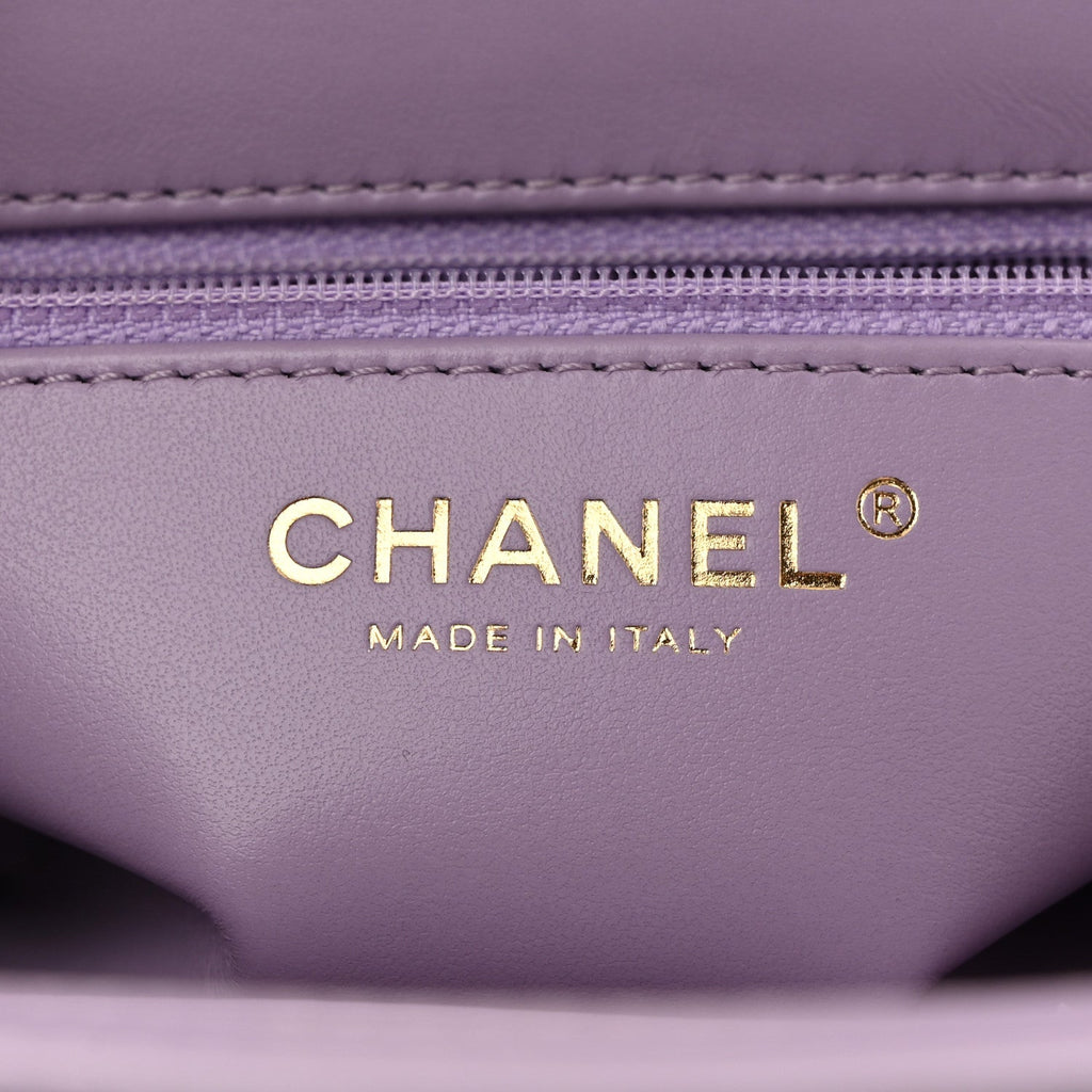 Shiny Aged Calfskin Quilted Nano Kelly Shopper Lilac