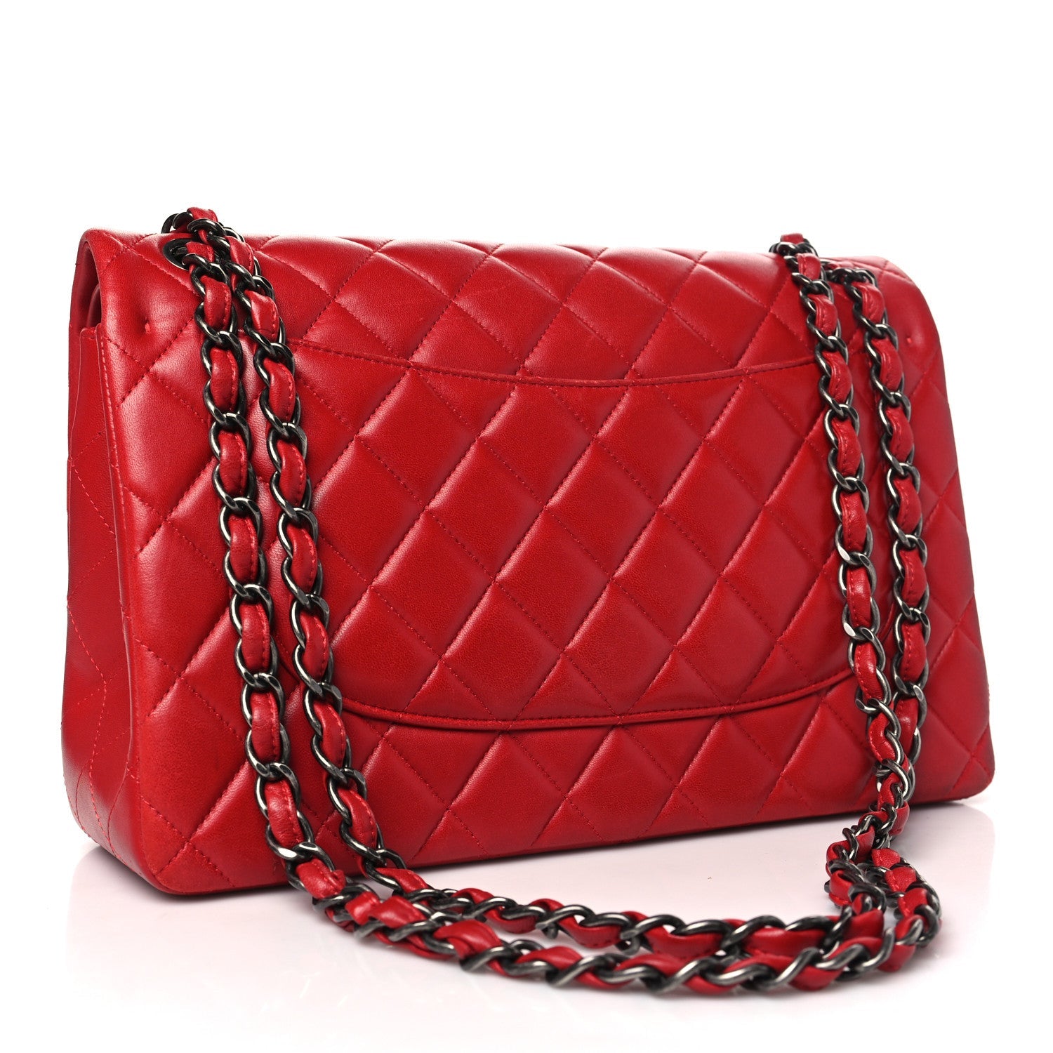 Lambskin Quilted Jumbo Double Flap Red
