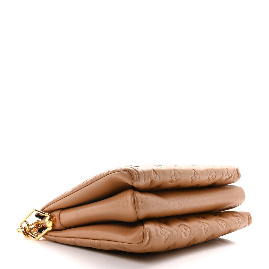 Lambskin Embossed Monogram Coussin PM Camel