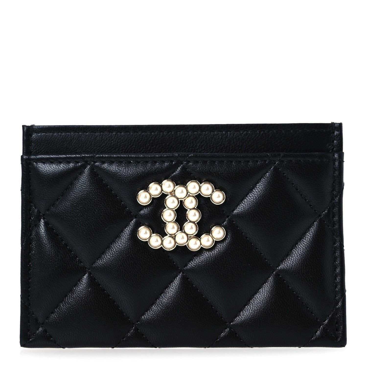 Lambskin Quilted Pearl CC Chanel  Holder Black