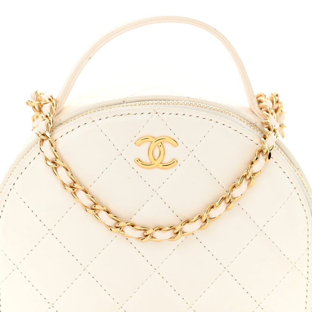 Lambskin Quilted Small Chic Riviera Top Handle Vanity Case White