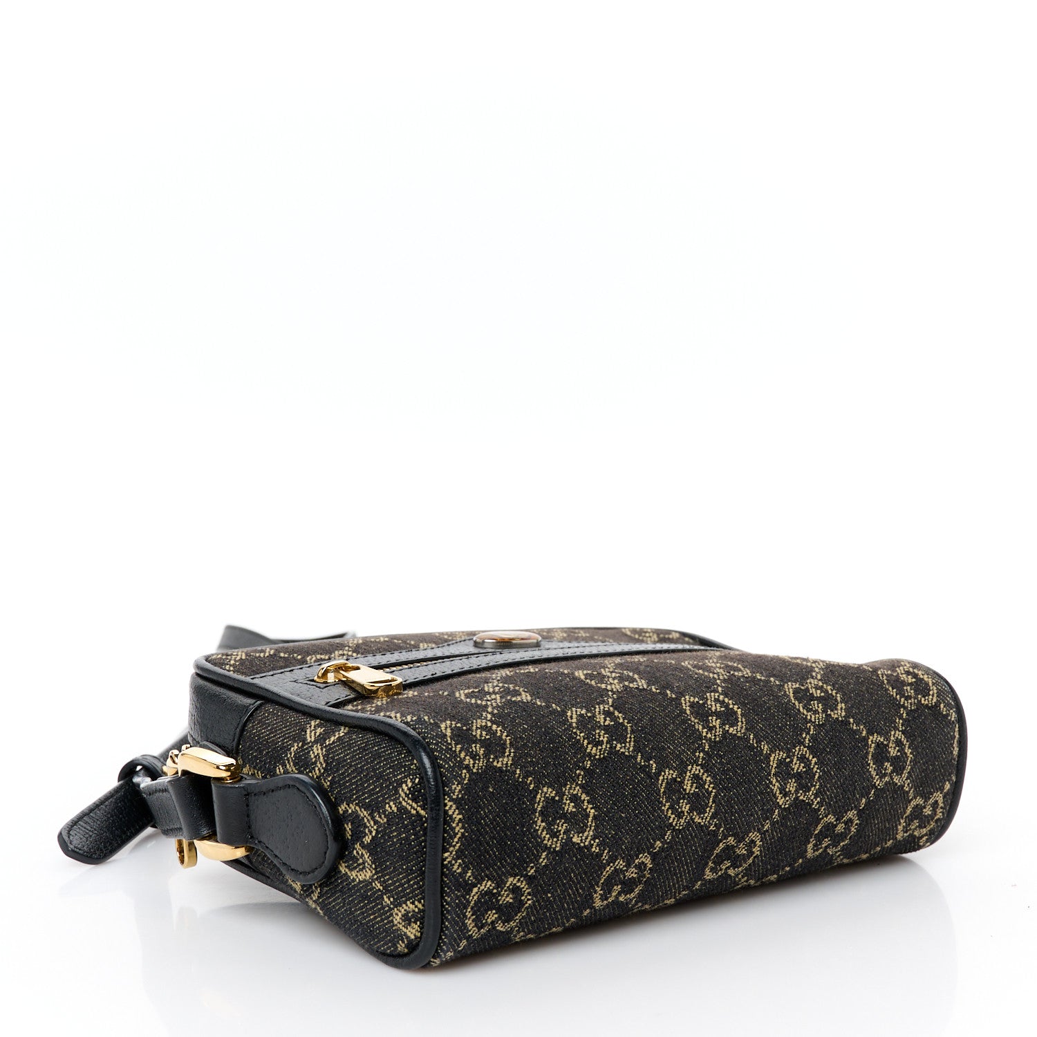 Jacquard Black Denim GG Monogram Textured Dollar Calfskin Mini Ophidia Shoulder Bag Black Ivory