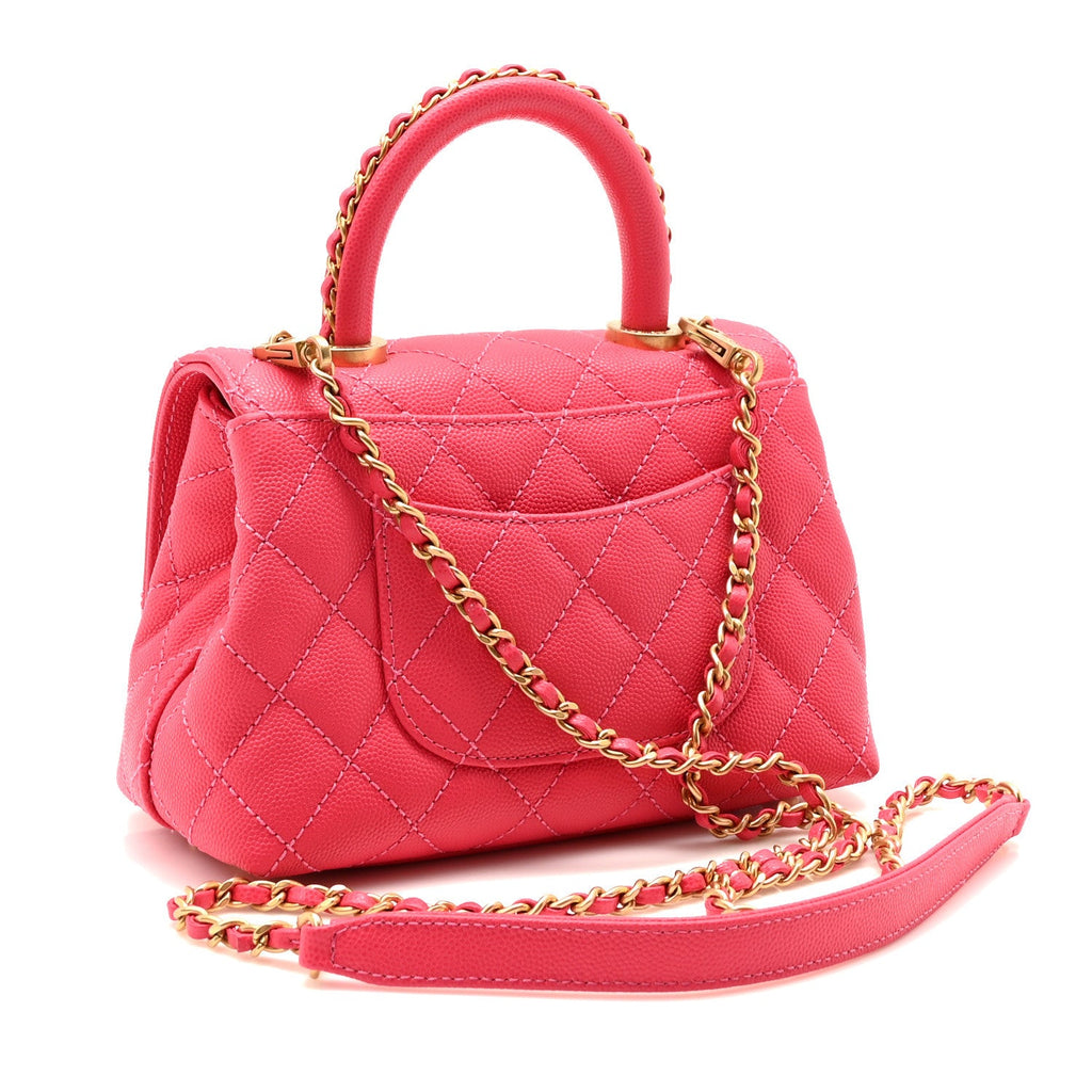 Caviar Quilted Extra Mini Coco Chain Handle Flap Dark Pink