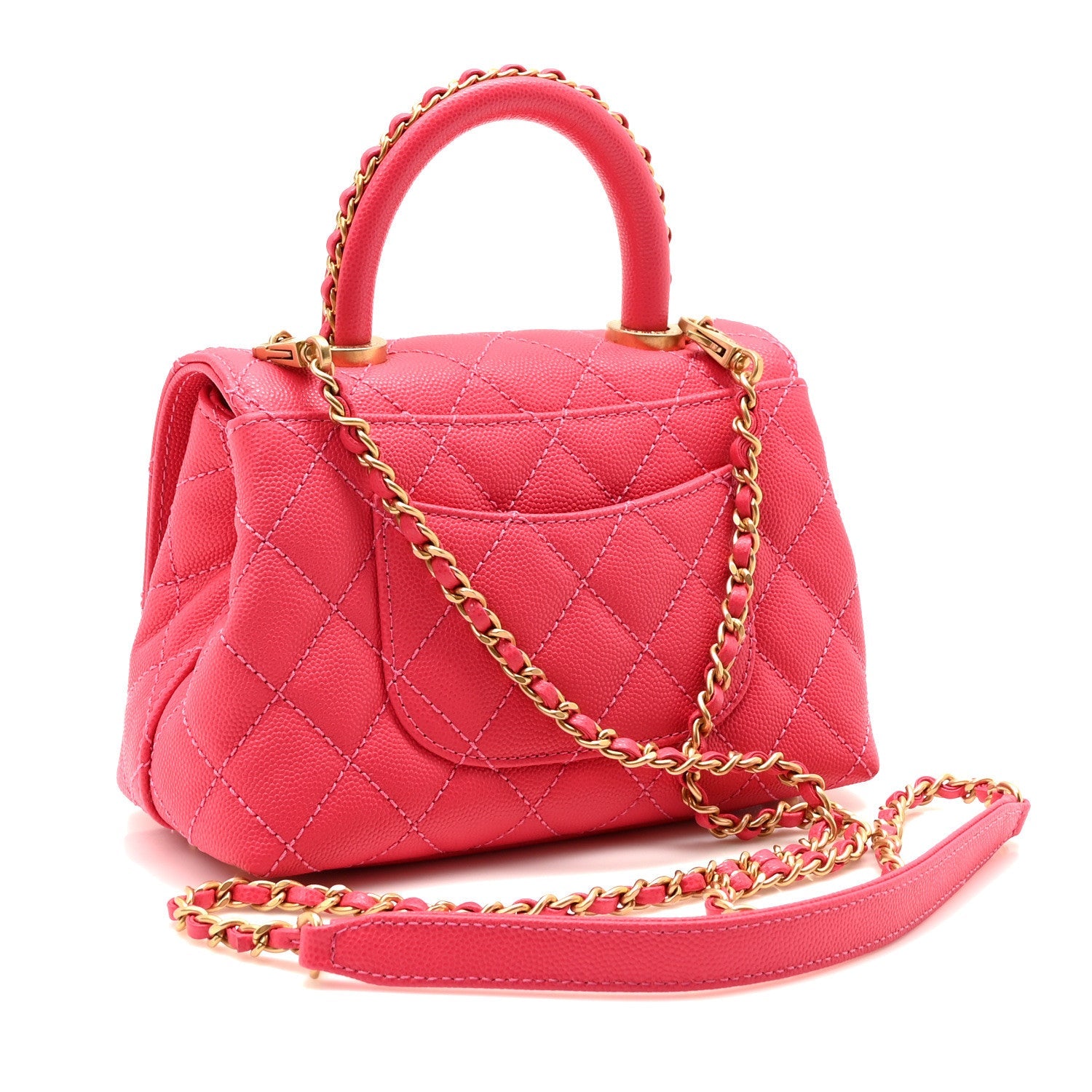 Caviar Quilted Extra Mini Coco Chain Handle Flap Dark Pink