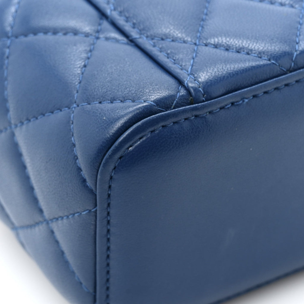 Lambskin Quilted Pearl Crush Mini Vanity Case With Chain Blue