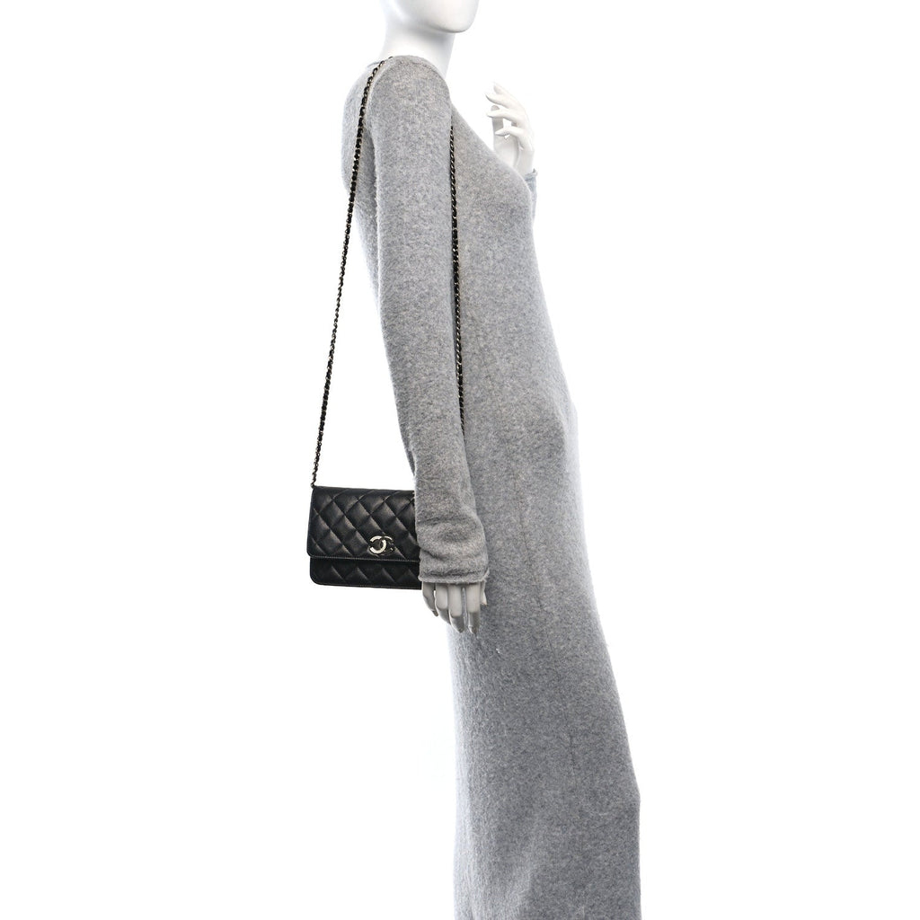Caviar Quilted Crystal CC Wallet On Chain WOC Black